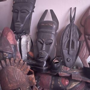 Handcrafted African Mask Wall Decor - Black and Brown